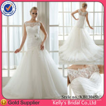 2014 top disign global Hot Sales spaghetti straps satin sewing lace sweetheart fit bodice with little train wedding dress